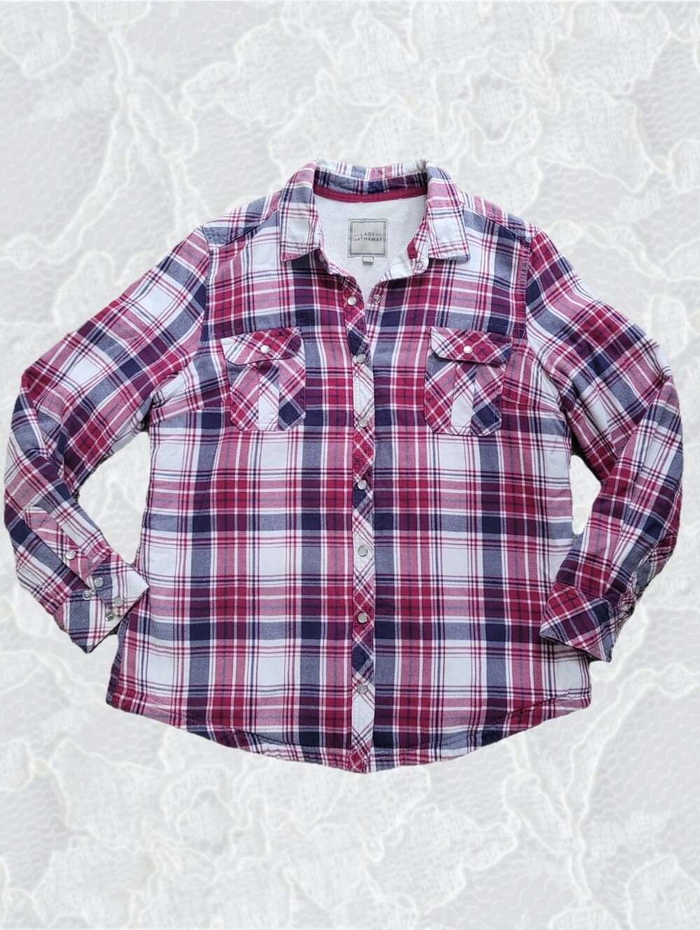 Pink & Navy Plaid Button-Front Shirt